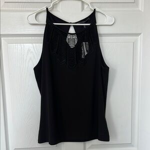 White House Black Market Black Crochet Yoke Tank Top